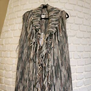 Chico's Multicolor Knit Fringe Vest Size 1 NWT